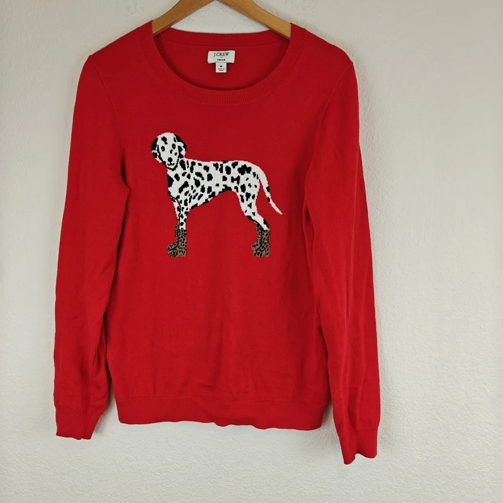 J. Crew Cotton Dalmatian Teddie Sweater In Red Sz M